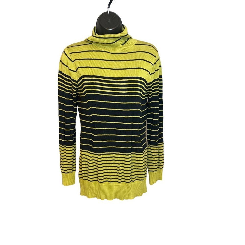 Simon Chang Small Green Black Ribbed Fitted Long Sleeved Pullover Retro Y2K